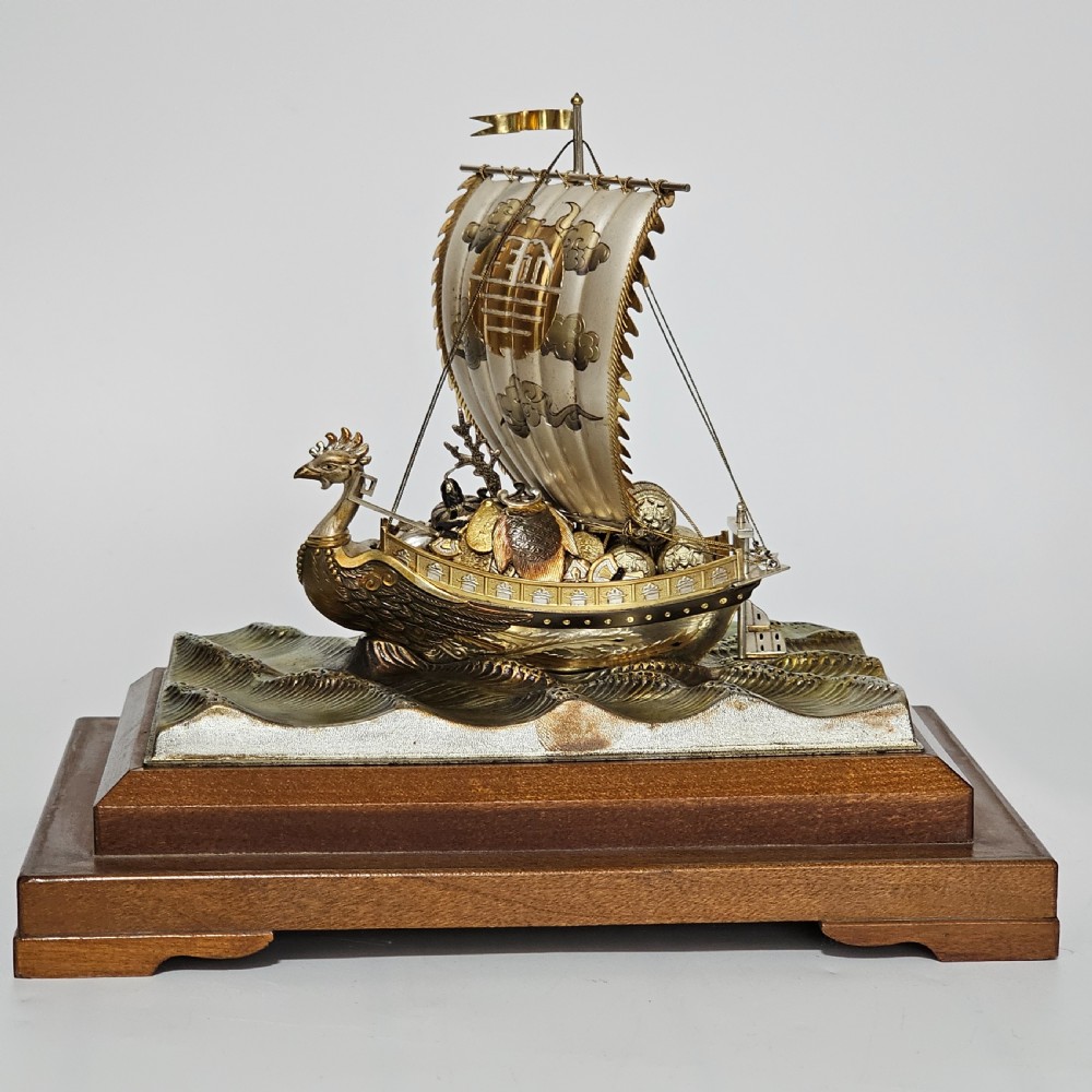 Rare - Superb Large Seki Takehiko Japanese Gilt & Silver Treasure Ship With Case View XXIII