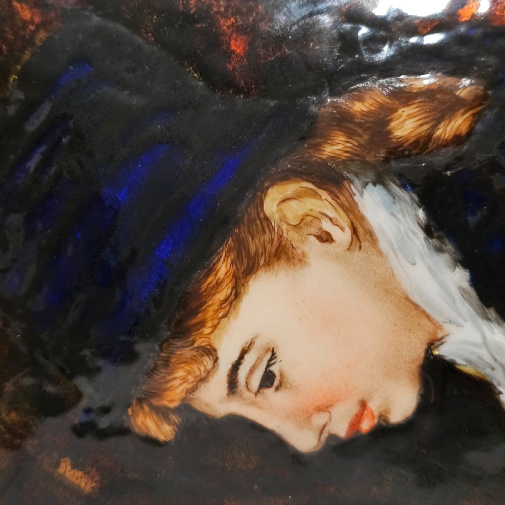 Antique French Enamel Portrait of Young Woman on Copper likely Limoges c1900 View VIII