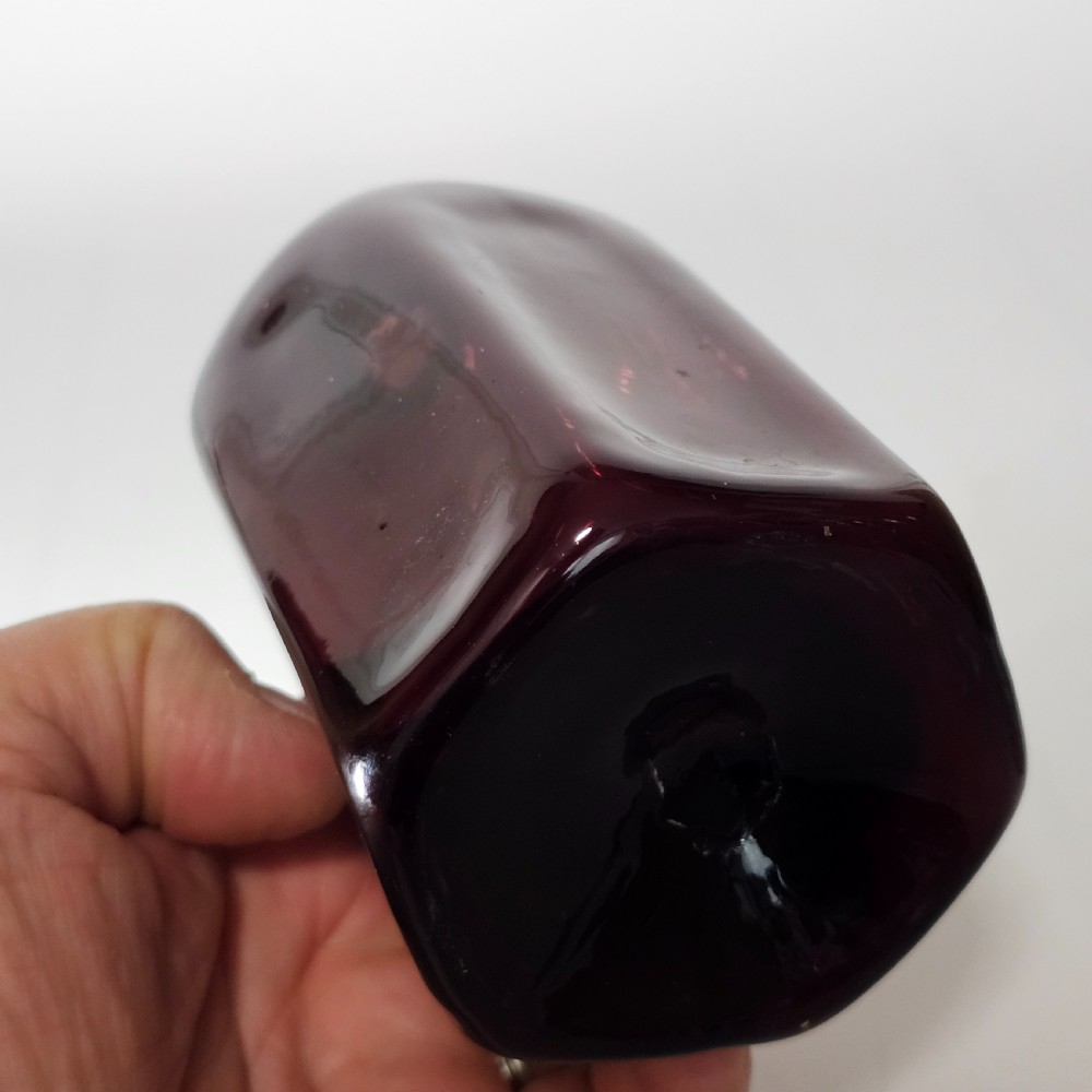 Fine Quality Early 19thc Purple Glass Bottle Gin? View IX