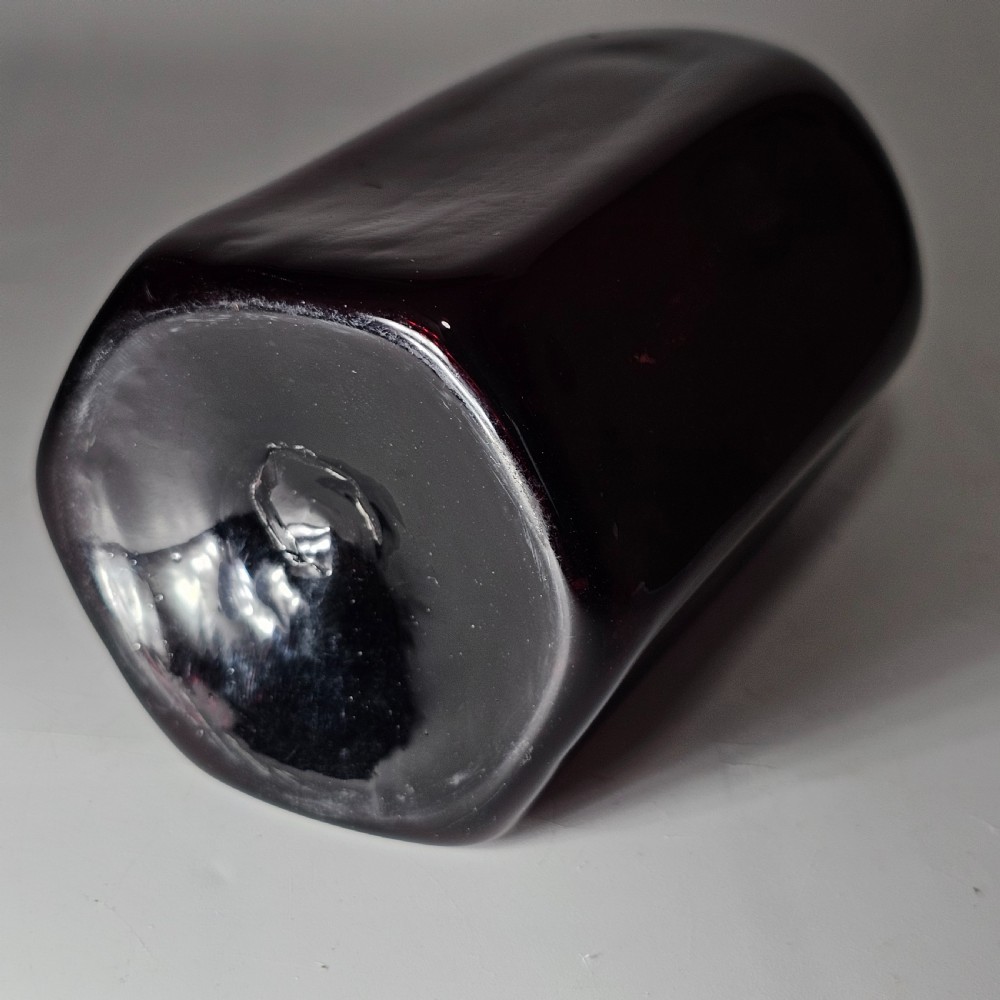 Fine Quality Early 19thc Purple Glass Bottle Gin? View X