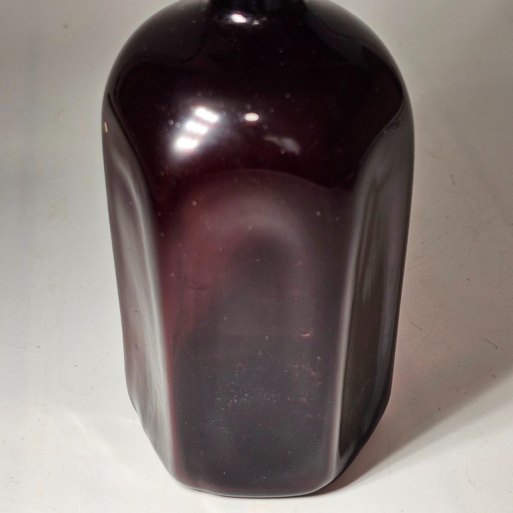 Fine Quality Early 19thc Purple Glass Bottle Gin? View XII
