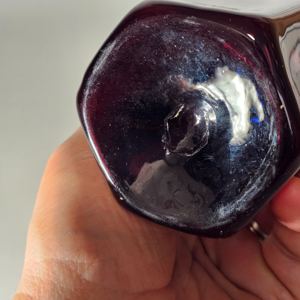 Fine Quality Early 19thc Purple Glass Bottle Gin? View XVII