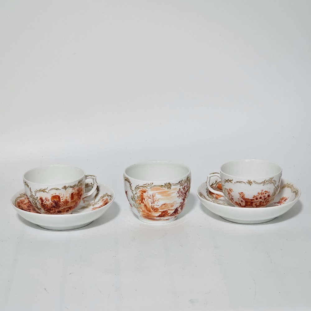 Antique Berlin Painted Pr Porcelain Cups & Saucers plus Bowl 5 x pcs