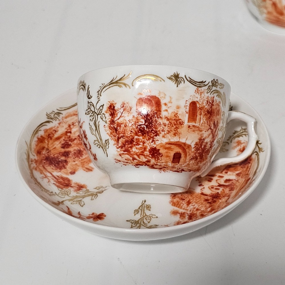 Antique Berlin Painted Pr Porcelain Cups & Saucers plus Bowl 5 x pcs View II