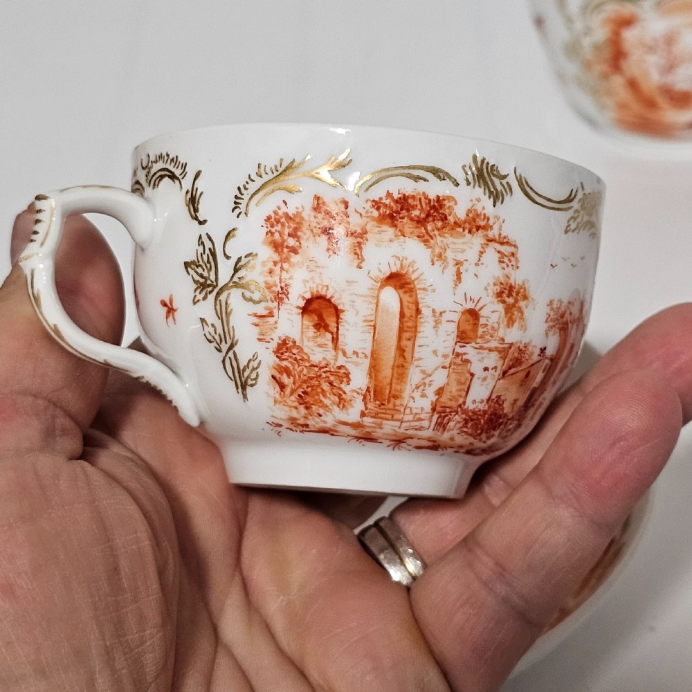 Antique Berlin Painted Pr Porcelain Cups & Saucers plus Bowl 5 x pcs View III