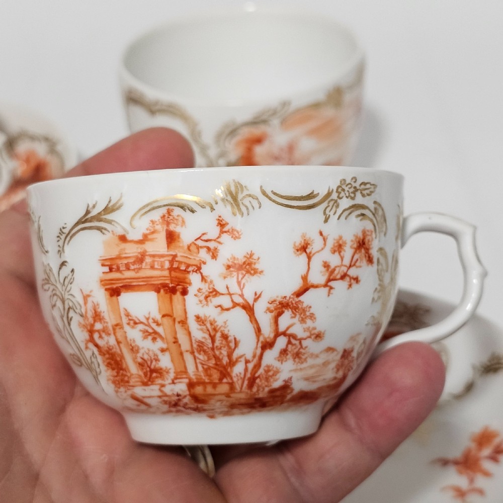 Antique Berlin Painted Pr Porcelain Cups & Saucers plus Bowl 5 x pcs View X
