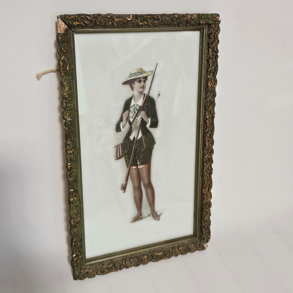 Fabulous Rare Risque Young Lady from circa 1900 Painted on Porcelain.