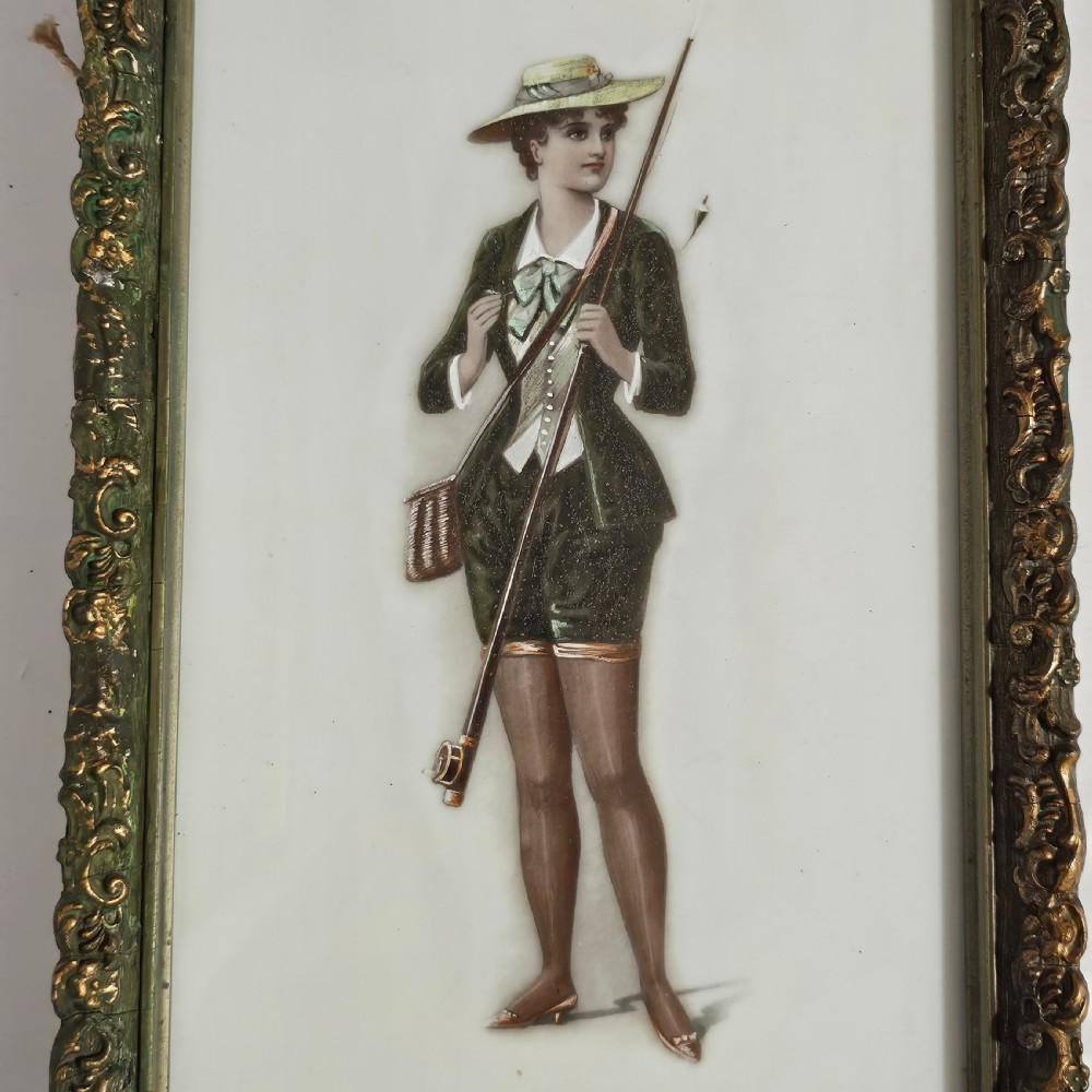 Fabulous Rare Risque Young Lady from circa 1900 Painted on Porcelain. View II