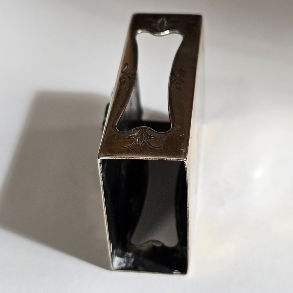 Fine Rare Edward I. Farmer Sterling Silver Matchbox Holder with Jade Plaque View IV