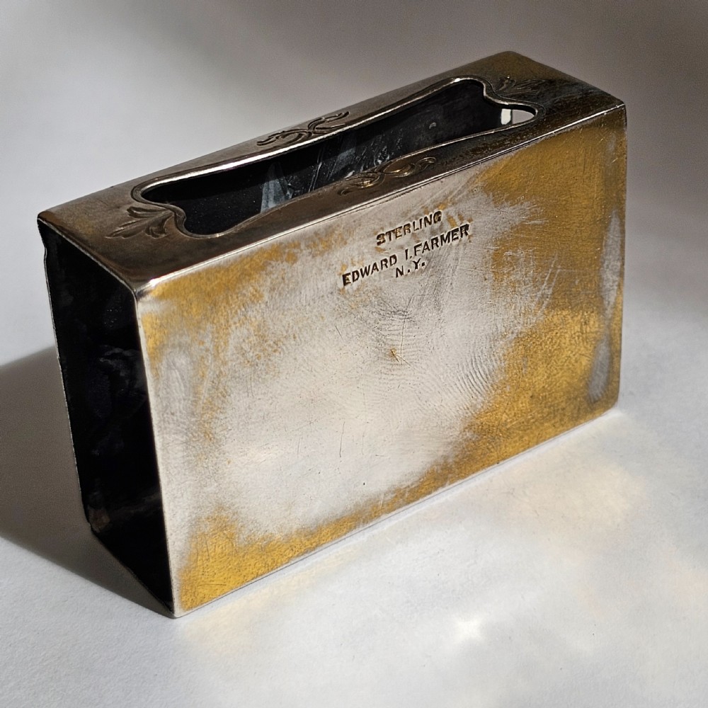 Fine Rare Edward I. Farmer Sterling Silver Matchbox Holder with Jade Plaque View V