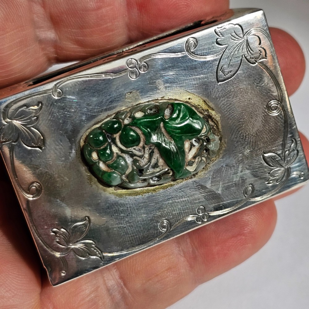 Fine Rare Edward I. Farmer Sterling Silver Matchbox Holder with Jade Plaque View VII