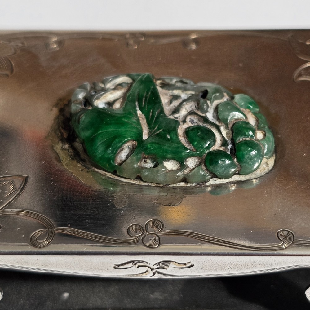 Fine Rare Edward I. Farmer Sterling Silver Matchbox Holder with Jade Plaque View IX