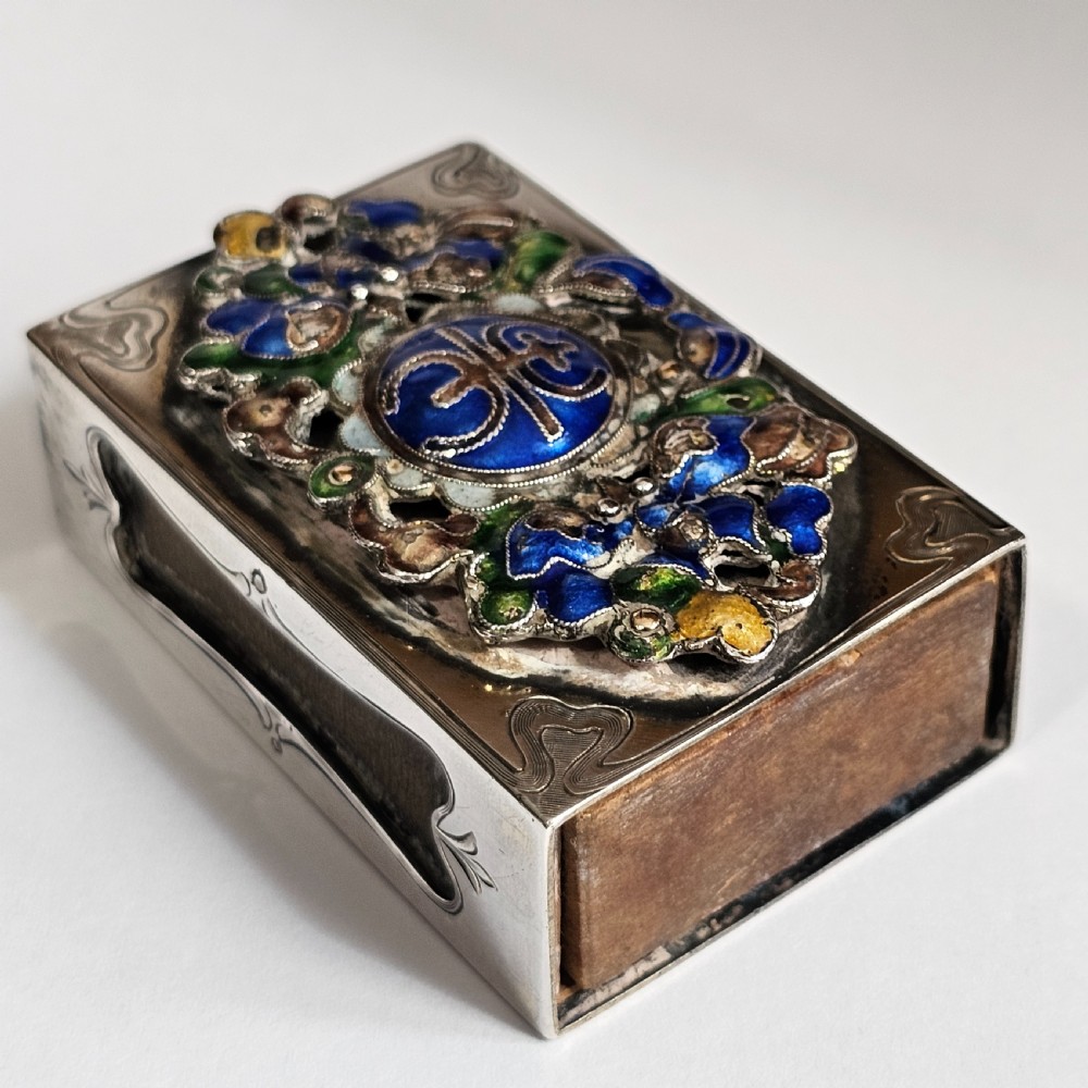 Fabulous Rare Stg Silver & Enamelled Plaque Matchbox Holder - Edward I. Farmer, New York. View II