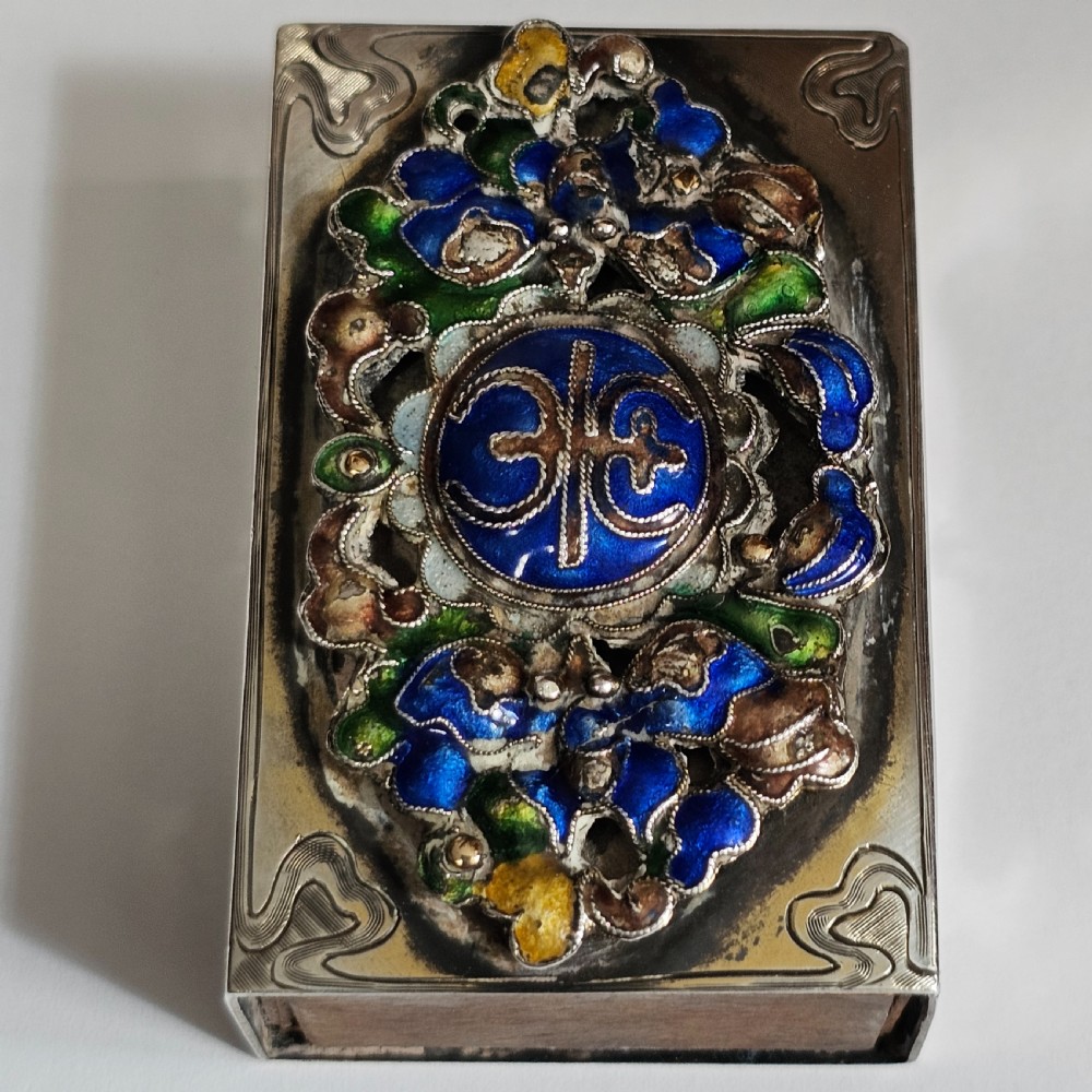 Fabulous Rare Stg Silver & Enamelled Plaque Matchbox Holder - Edward I. Farmer, New York. View III
