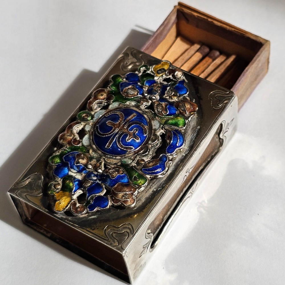 Fabulous Rare Stg Silver & Enamelled Plaque Matchbox Holder - Edward I. Farmer, New York. View V