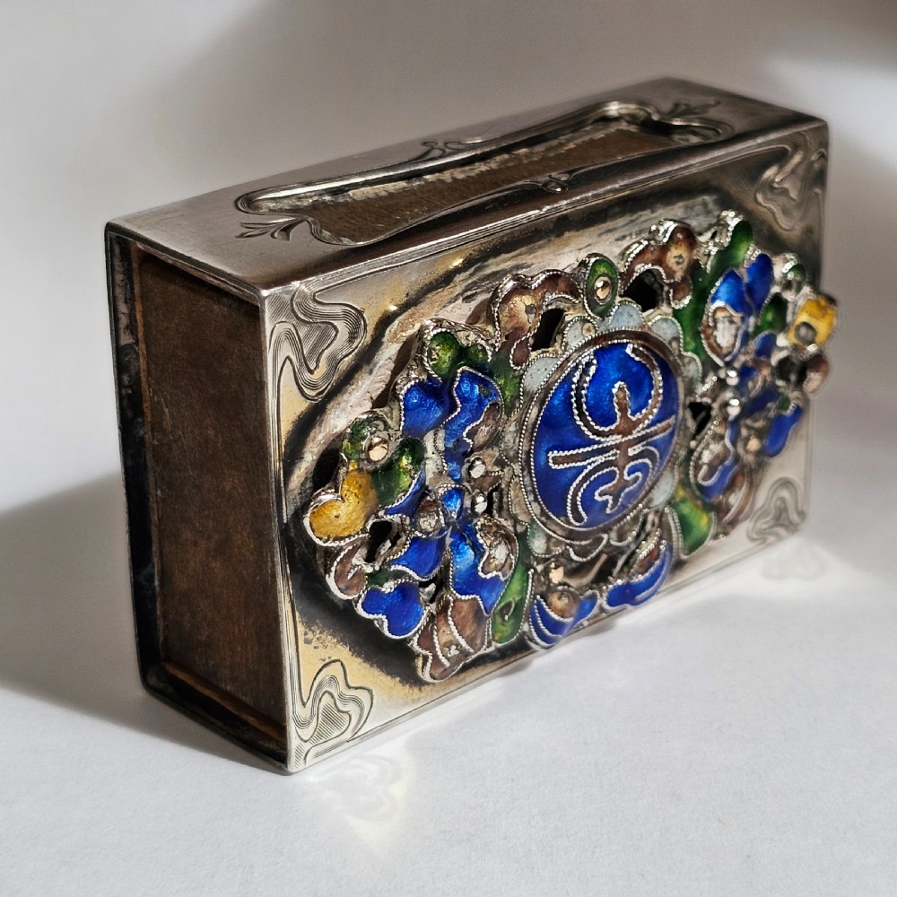 Fabulous Rare Stg Silver & Enamelled Plaque Matchbox Holder - Edward I. Farmer, New York. View IX