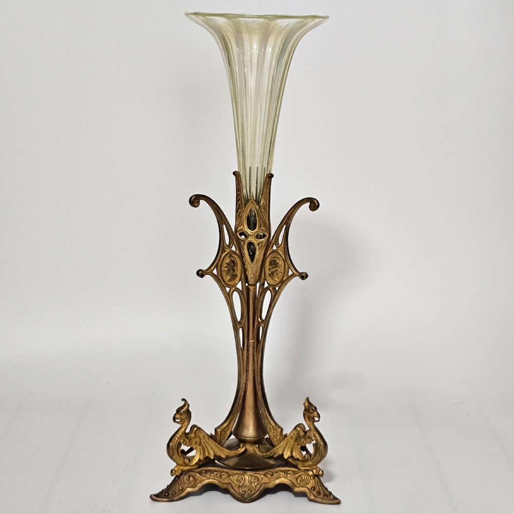 Victorian 1890S Uranium Glass Epergne Vase With A Gilt Bronze Base/Holder View III