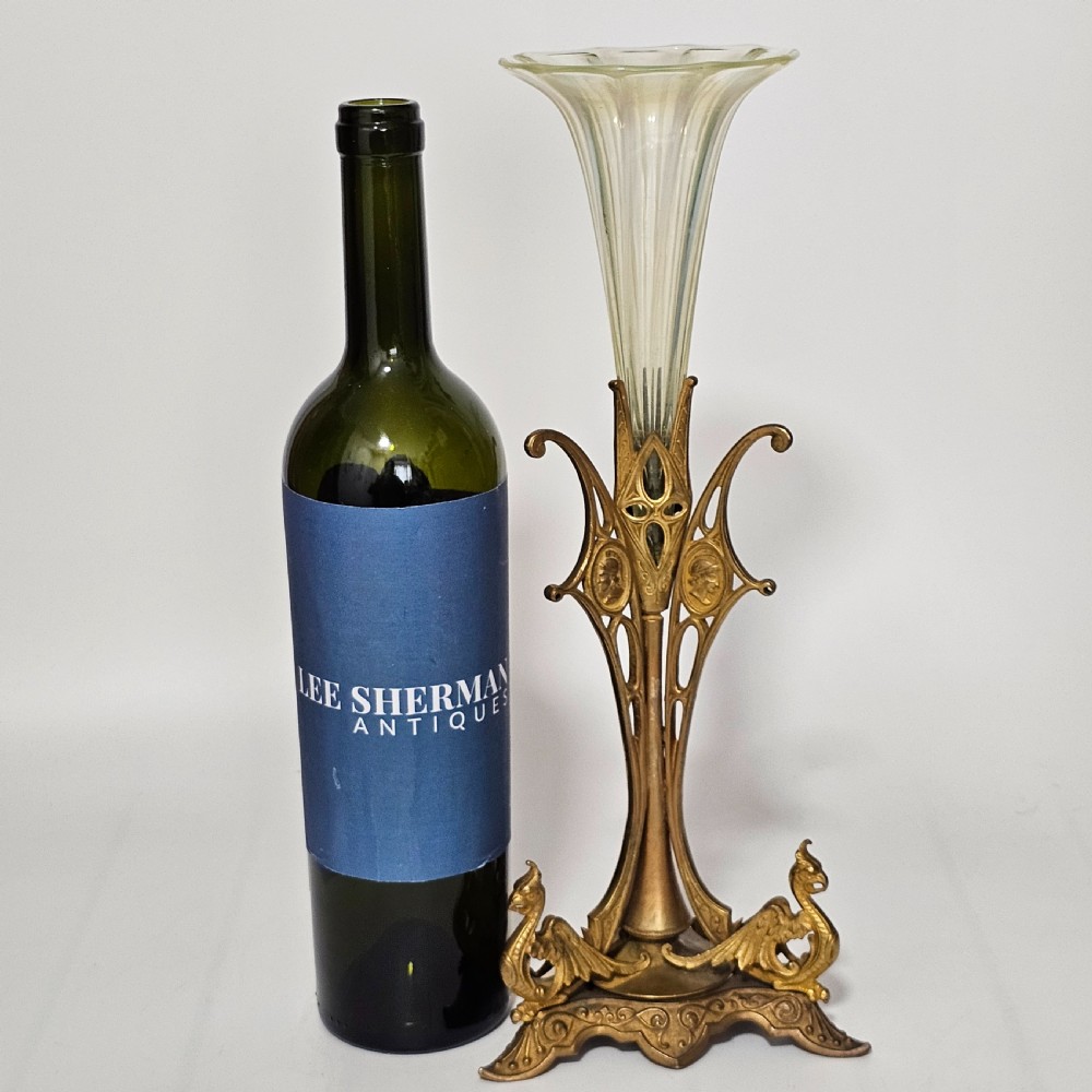 Victorian 1890S Uranium Glass Epergne Vase With A Gilt Bronze Base/Holder View IV
