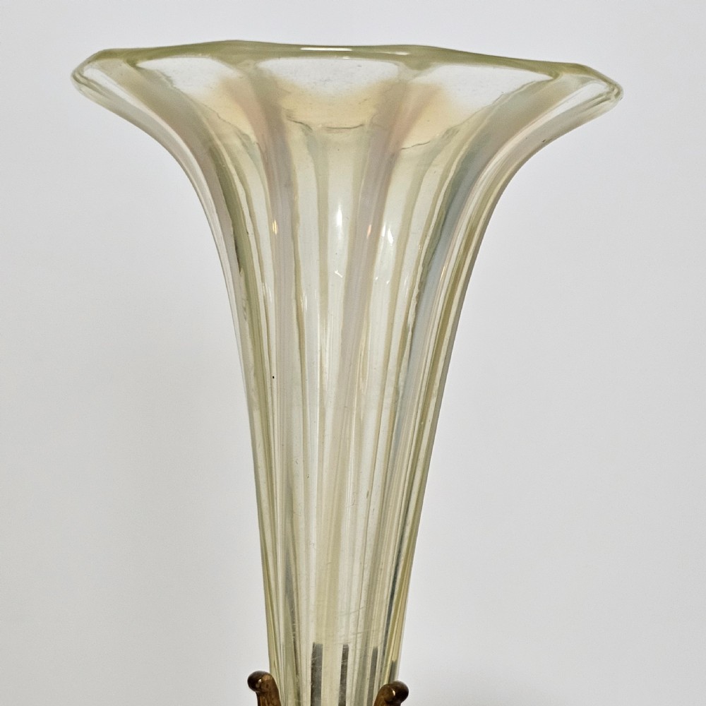 Victorian 1890S Uranium Glass Epergne Vase With A Gilt Bronze Base/Holder View IX