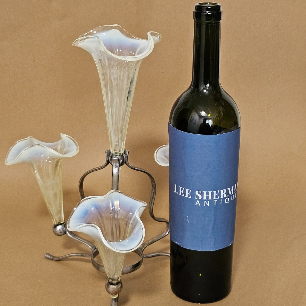 Stunning Victorian 1890S Quadruple Glass Epergne Vase With A Silver Plated Base/Holder And Four Uranium Glass Vases View V