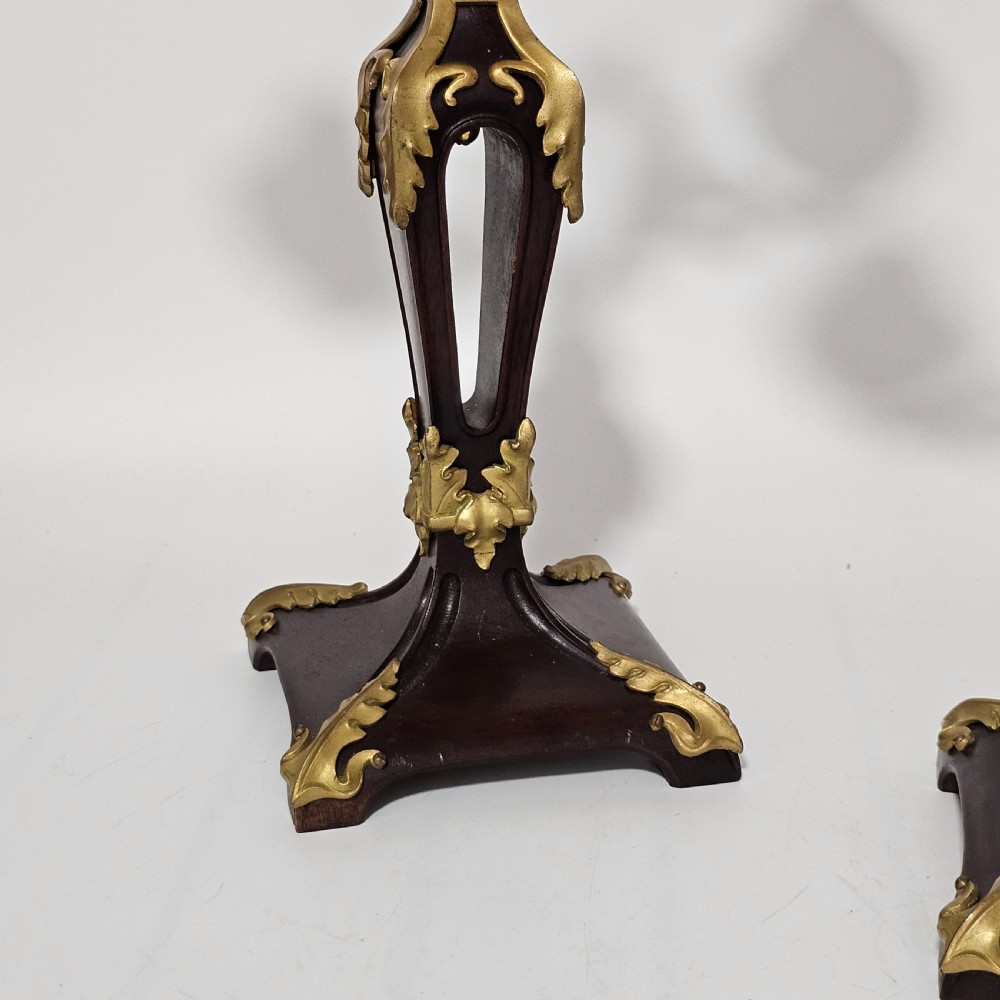 Antique Art Nouveau Jugendstil ~1920 Bronze Gilt & Walnut Candelabra View IV