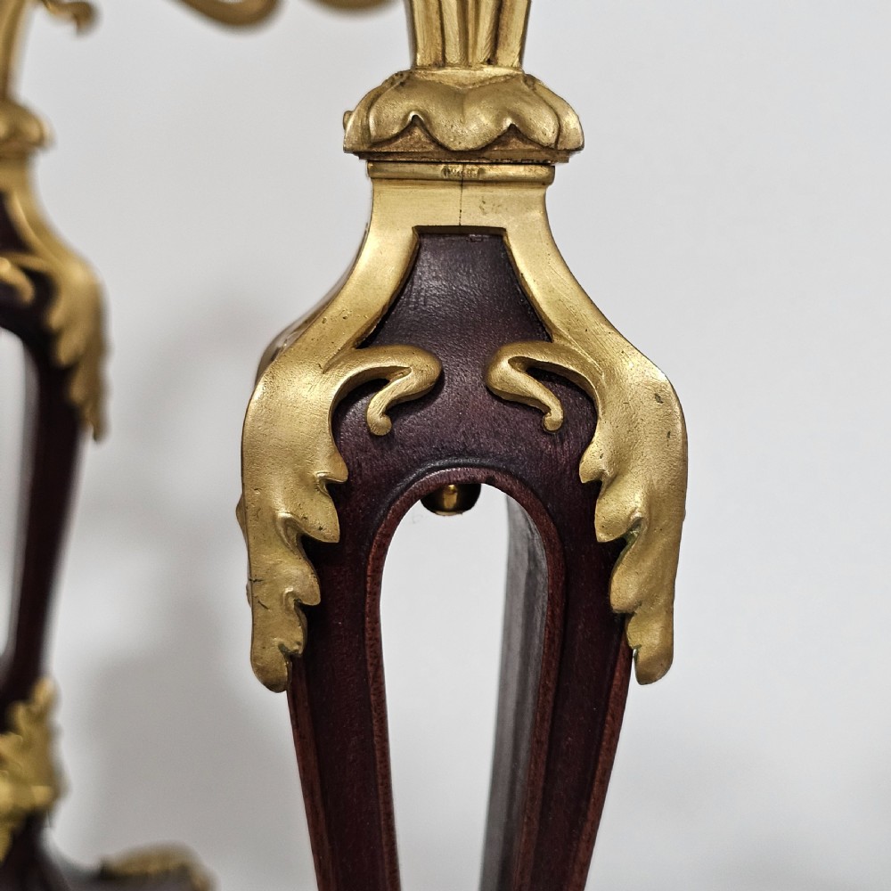 Antique Art Nouveau Jugendstil ~1920 Bronze Gilt & Walnut Candelabra View VI