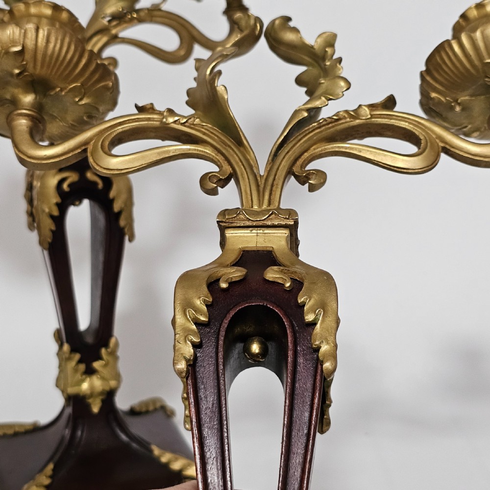 Antique Art Nouveau Jugendstil ~1920 Bronze Gilt & Walnut Candelabra View IX