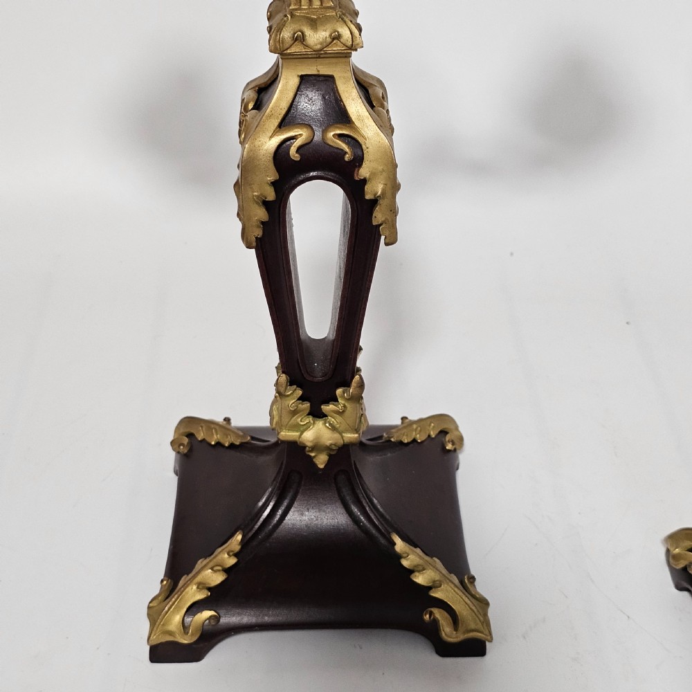 Antique Art Nouveau Jugendstil ~1920 Bronze Gilt & Walnut Candelabra View XI