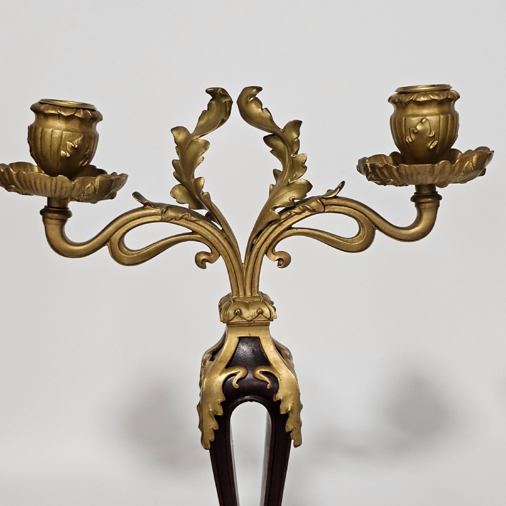 Antique Art Nouveau Jugendstil ~1920 Bronze Gilt & Walnut Candelabra View XII