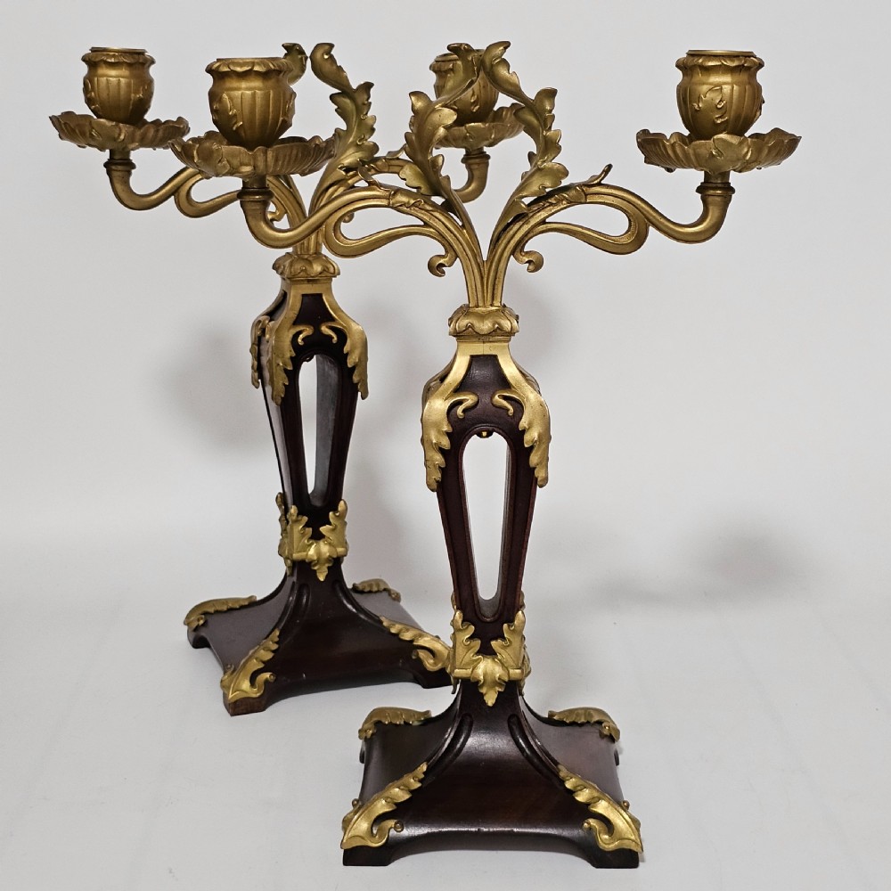 Antique Art Nouveau Jugendstil ~1920 Bronze Gilt & Walnut Candelabra View XIV
