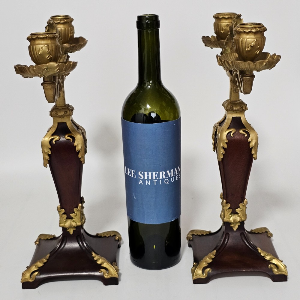 Antique Art Nouveau Jugendstil ~1920 Bronze Gilt & Walnut Candelabra View XVI