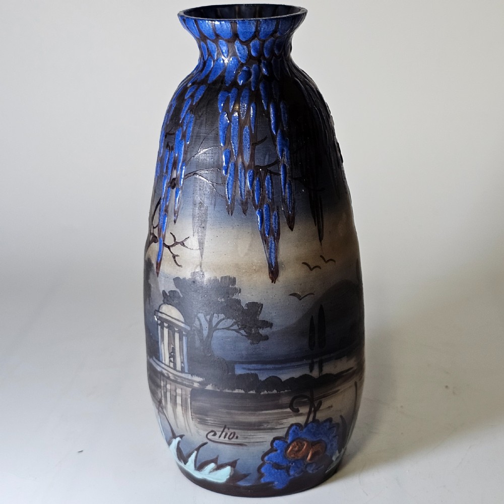 Beautiful French Art Nouveau Cameo Glass Enamelled Vase - signed CLIO c1920
