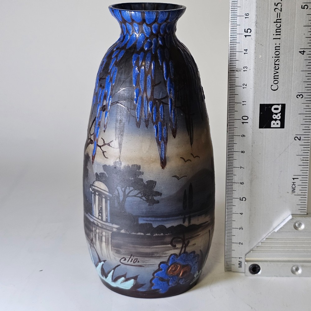 Beautiful French Art Nouveau Cameo Glass Enamelled Vase - signed CLIO c1920 View II