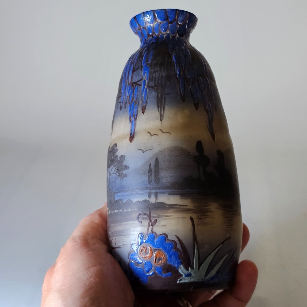 Beautiful French Art Nouveau Cameo Glass Enamelled Vase - signed CLIO c1920 View III