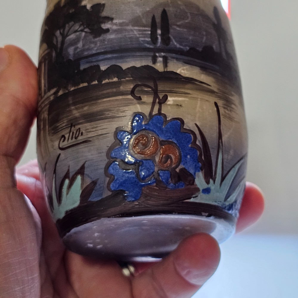 Beautiful French Art Nouveau Cameo Glass Enamelled Vase - signed CLIO c1920 View IV