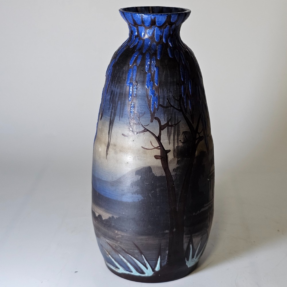Beautiful French Art Nouveau Cameo Glass Enamelled Vase - signed CLIO c1920 View V