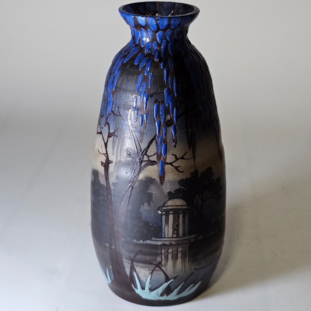 Beautiful French Art Nouveau Cameo Glass Enamelled Vase - signed CLIO c1920 View VIII
