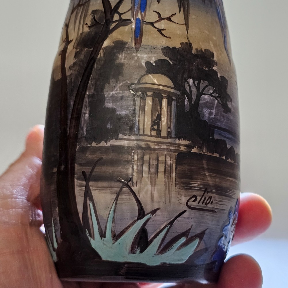 Beautiful French Art Nouveau Cameo Glass Enamelled Vase - signed CLIO c1920 View IX