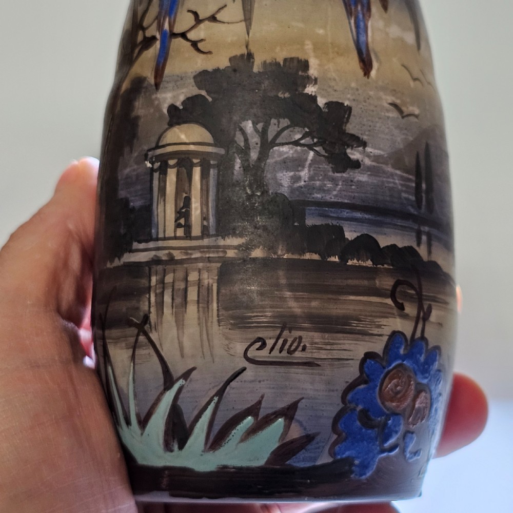Beautiful French Art Nouveau Cameo Glass Enamelled Vase - signed CLIO c1920 View X