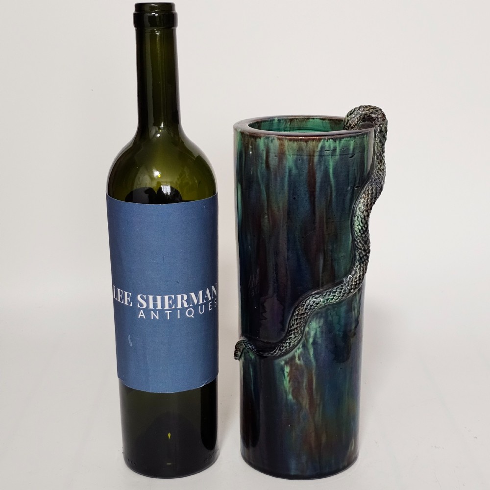 Fine Unusual Large European Majolica Serpent Cylindrical vase c1900 View II