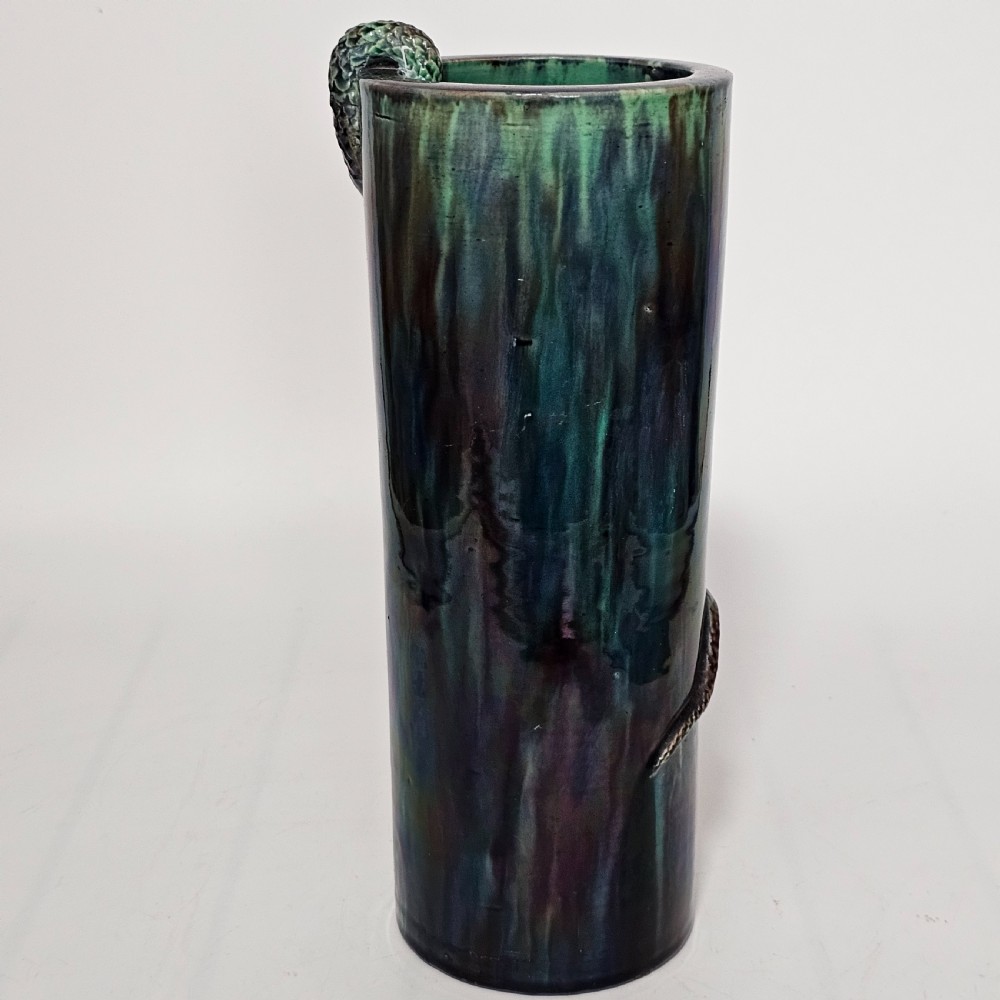 Fine Unusual Large European Majolica Serpent Cylindrical vase c1900 View VI