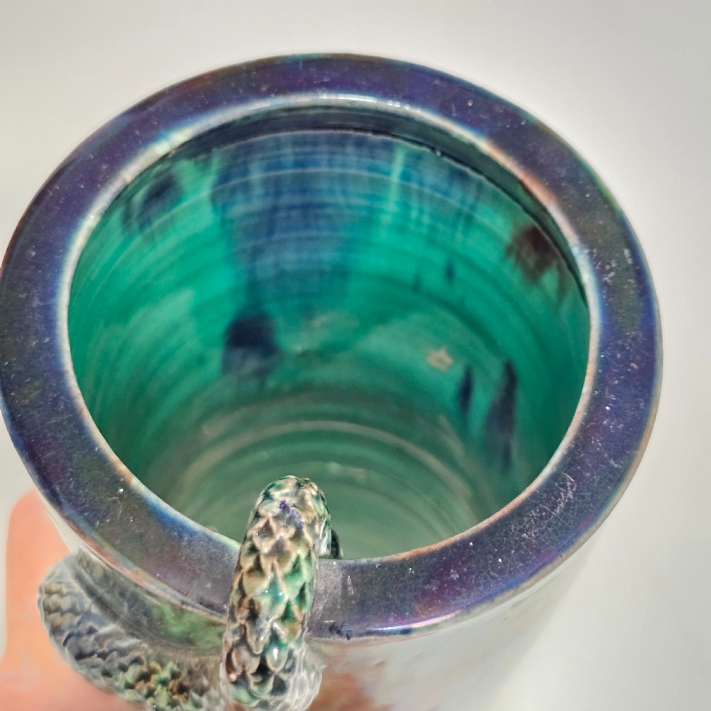 Fine Unusual Large European Majolica Serpent Cylindrical vase c1900 View VIII