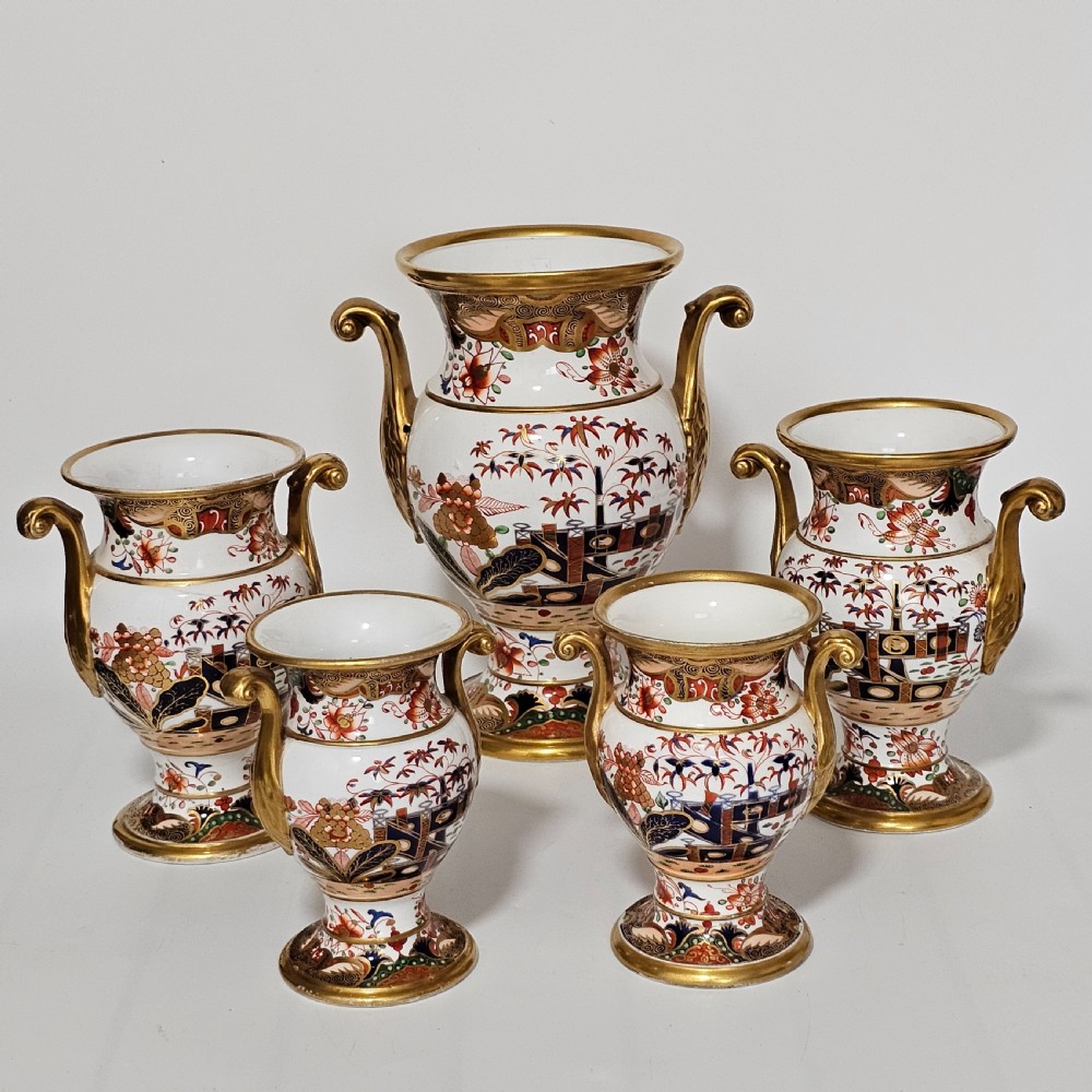 A Stunning 19thc 5-Piece Suite/Garniture Of Spode 967 Pattern Amphora Vases