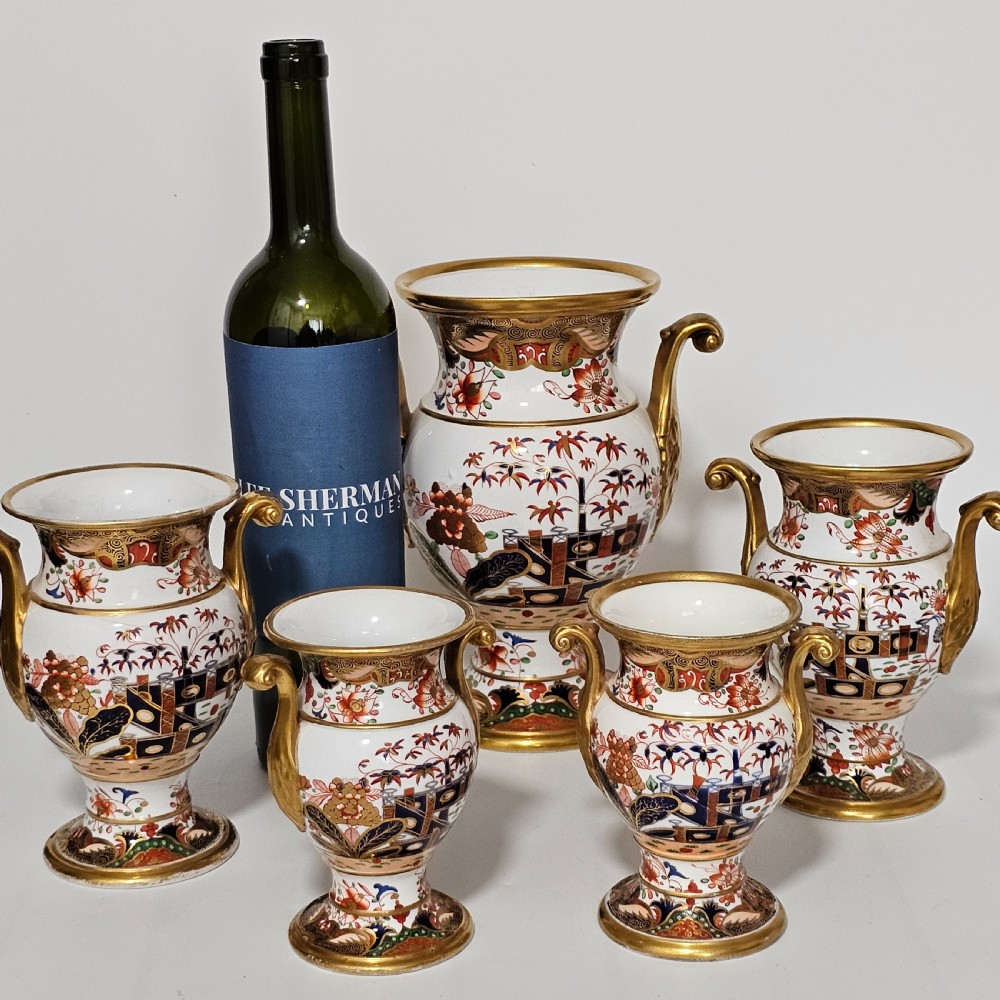 A Stunning 19thc 5-Piece Suite/Garniture Of Spode 967 Pattern Amphora Vases View II
