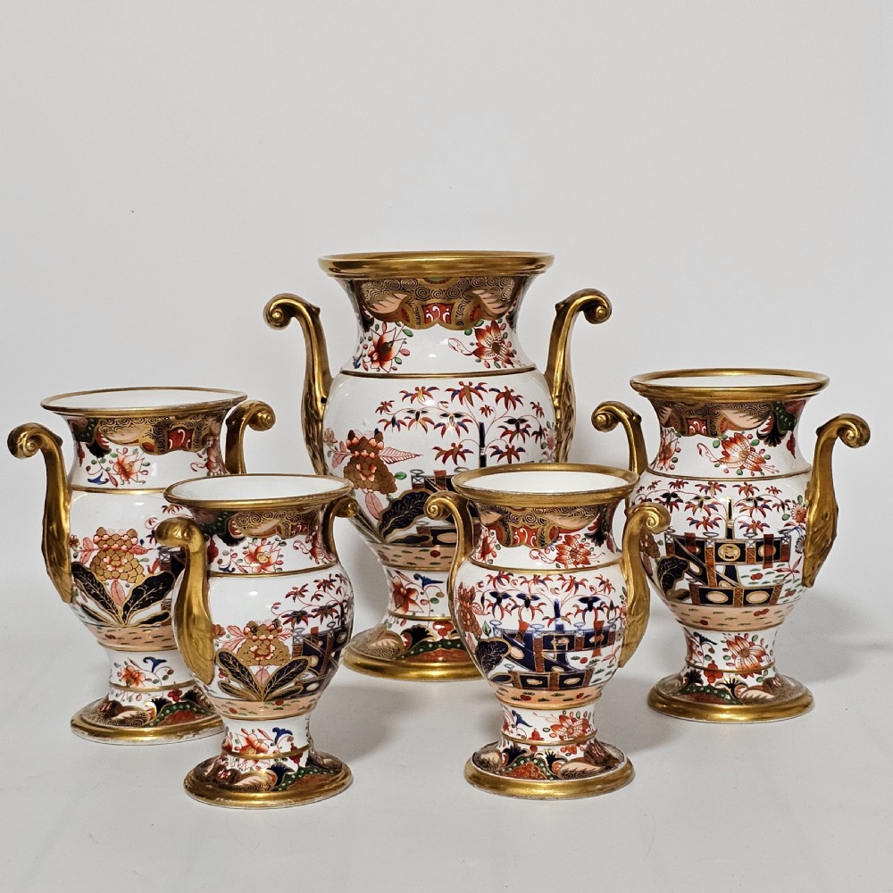 A Stunning 19thc 5-Piece Suite/Garniture Of Spode 967 Pattern Amphora Vases View III