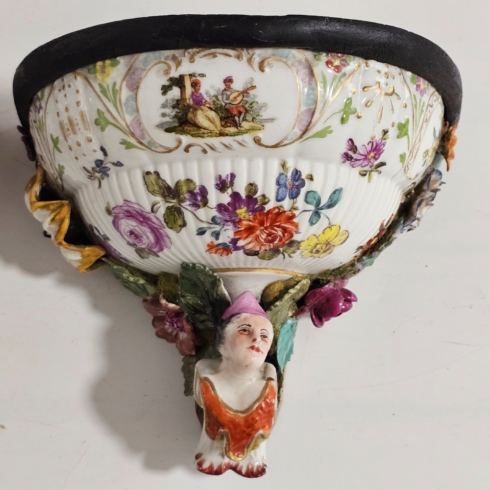 Pair of Wall Brackets Meissen Style Porcelain & Wood 19th C Hand Decorated Victorian View III