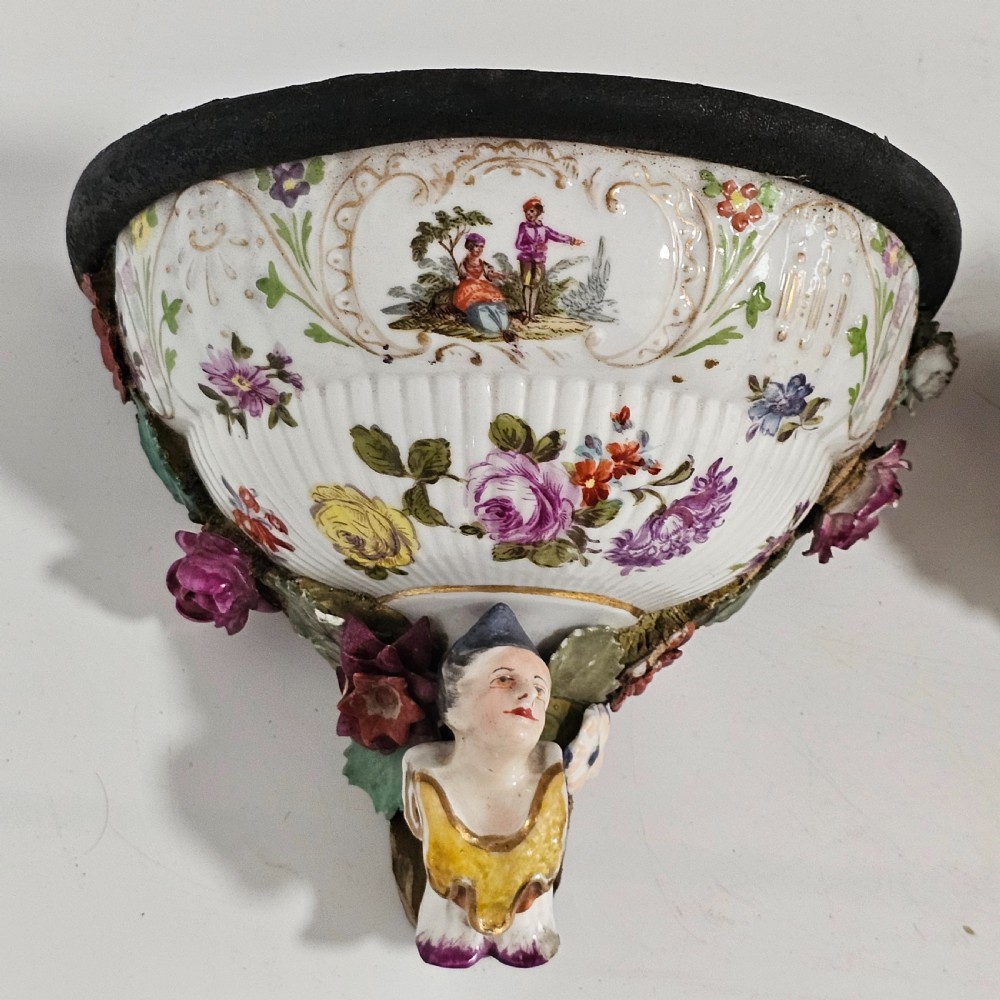 Pair of Wall Brackets Meissen Style Porcelain & Wood 19th C Hand Decorated Victorian View IV