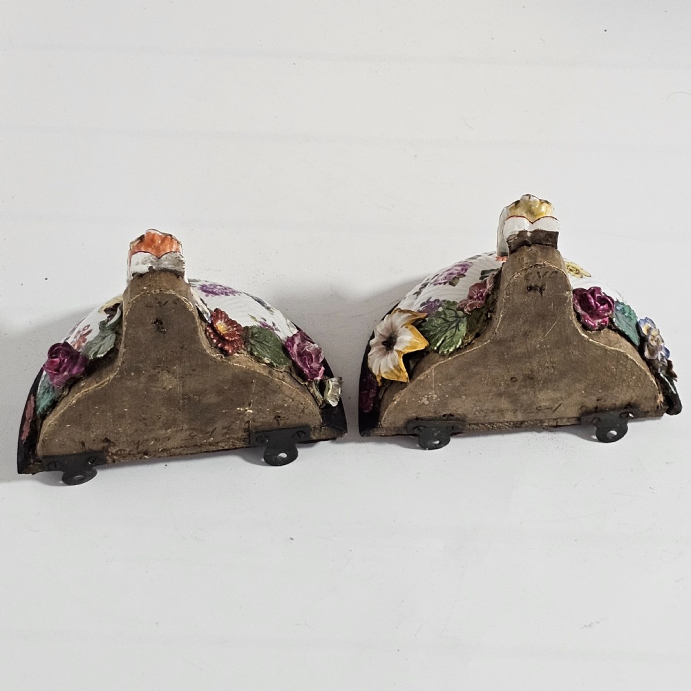 Pair of Wall Brackets Meissen Style Porcelain & Wood 19th C Hand Decorated Victorian View V