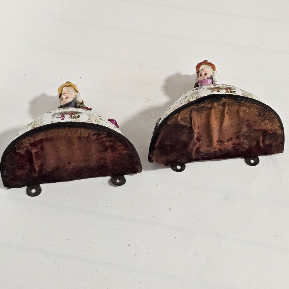 Pair of Wall Brackets Meissen Style Porcelain & Wood 19th C Hand Decorated Victorian View VI