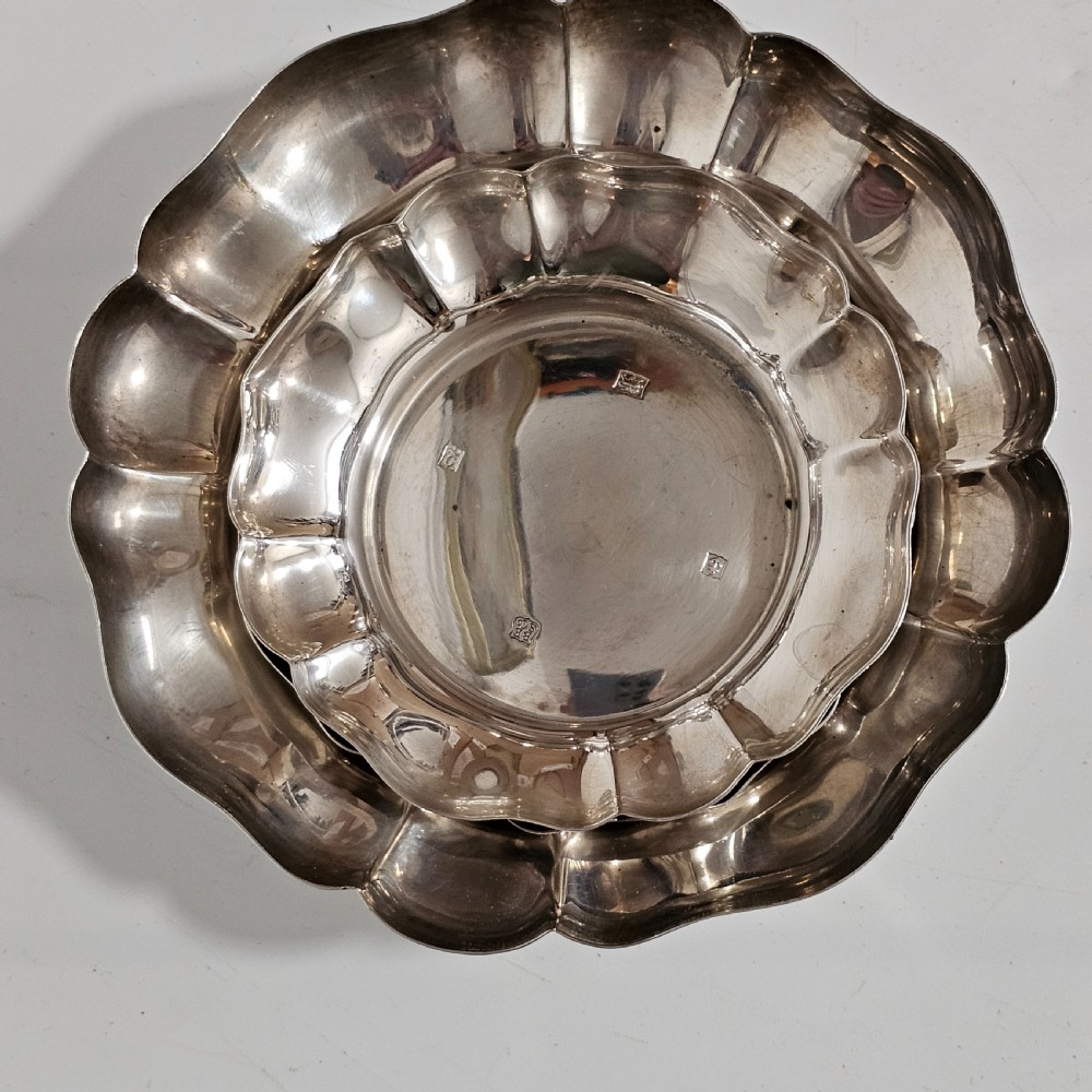 A Fine Trio of Heavy Gauge Sterling Silver Frilled Dishes 327g c1965 View II